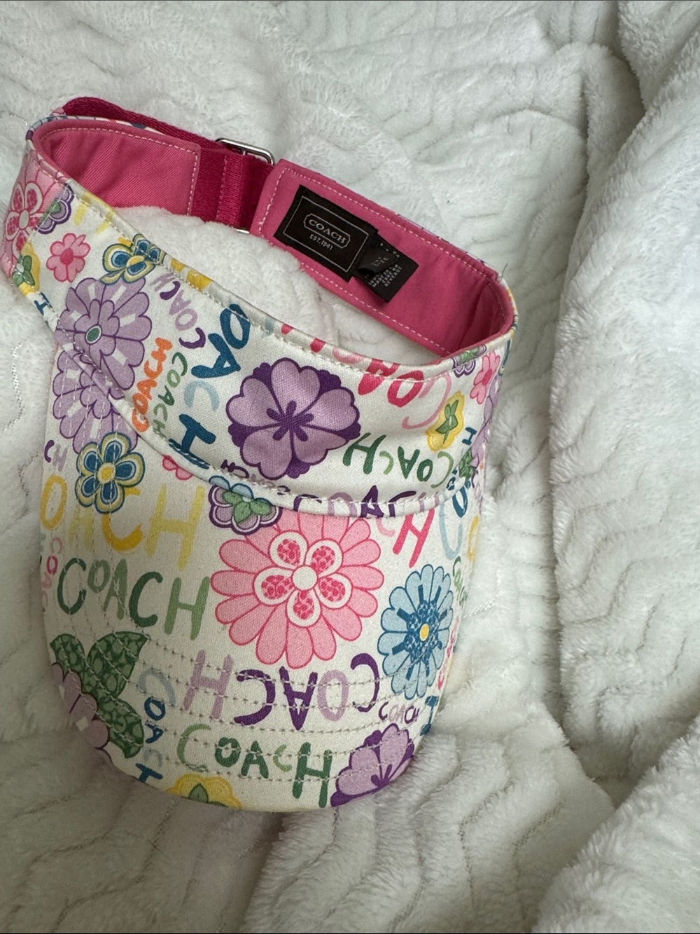 Coach Multicolor Floral Logo Visor with Pink Trim